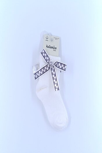 KIPIRIK BABY 1 Pack Girls' Ribbon Detailed Ecru Socks