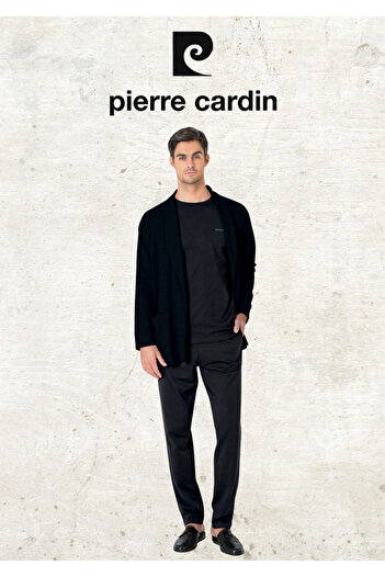 Pierre Cardin 5 Pieces 100% Cotton Robdöşambr & Long Sleeve - Short Sleeve Combed Cotton Pajama Set & Leather Slippers