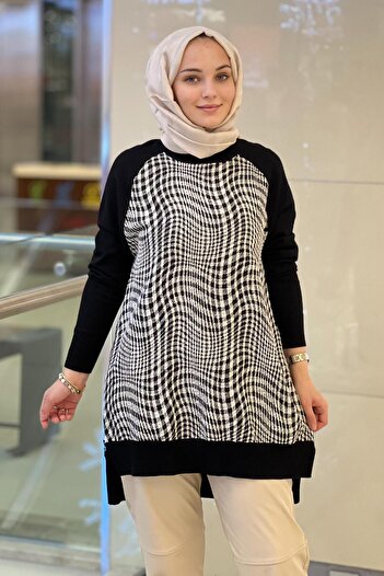 Ghisa Patterned Knitwear Tunic with Femuar Detail on the Sides