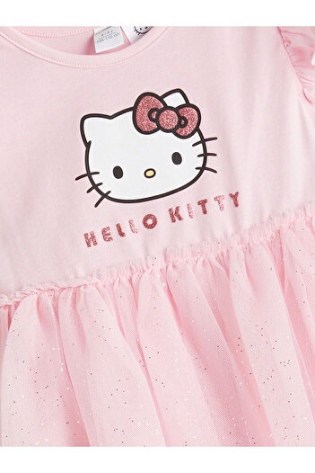 LC Waikiki Hello Kitty Baskılı Kız Çocuk Tüllü Penye Elbise