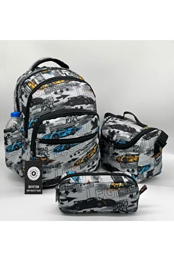 Bevitton Character Pattern Set of 3 Gray Boy's Primary School Backpack