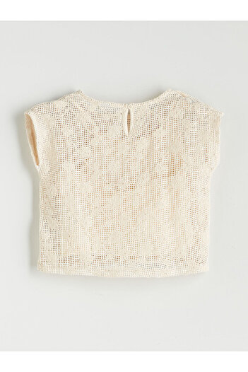 LC Waikiki Lcw Kids Ecru Crew Neck Lace Detailed Girl's Blouse