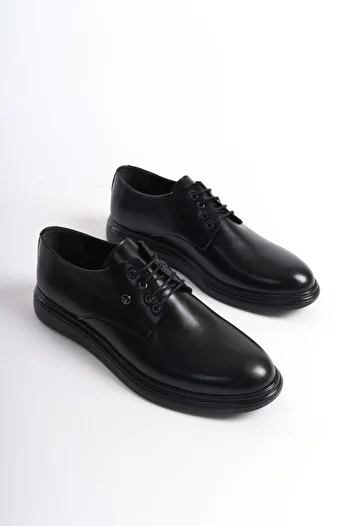 Mubiano MBRGN86-S Μαύρο ανδρικό δερμάτινο loafer με κορδόνια