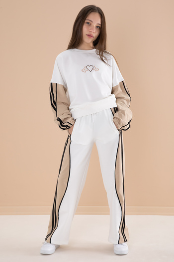 Cansın Mini 2-Piece Ecru Stripe Suit for Girl - 20103