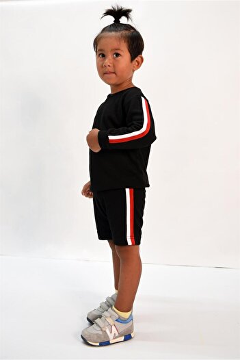 LUESS Boy's Black Bottom-Top Suit with Stripe Detail