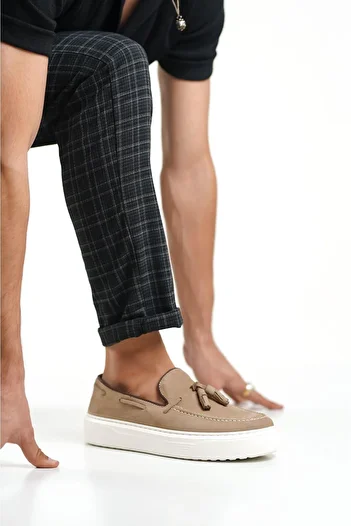 Mubiano Γνήσιο δέρμα 22106-VZ Nubuck Mink Χοντρή σόλα με φούντες Ανδρικά Loafer & Casual παπούτσια