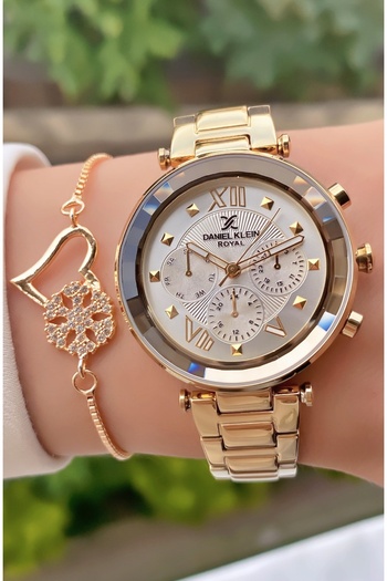 Daniel Klein Gold Color Waterproof Women's Wristwatch - Bracelet Gift