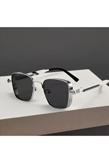 dzmerc Retro Punk & Vintage Steampunk Style Square Metal Frame Sun Glasses / Unisex Metallic