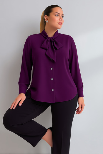 Hanezza Plus Size Jesica Tie Collar Shirt