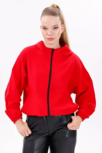 freemen Women's Red Hooded Water and Windproof Pocket Lined Oversize Raincoat