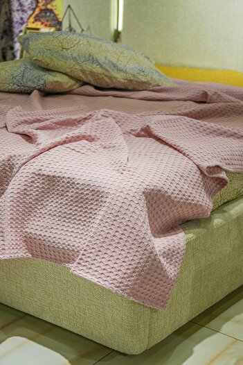 Muteks Premium Powder Colored 100% Cotton Single Summer Blanket - Anti-Sweat Bedspread (160x240cm)