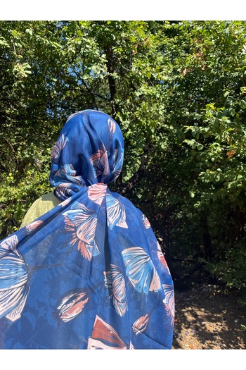 BOUTİCON Scented Floral Patterned Navy Blue Soft Cotton Shawl 75X180