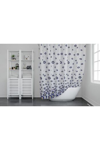 Tropikhome Nazar Boncuğu Banyo Perdesi, 180x200cm Duş Perdesi-tek Kanat Banyo Duş Perdesi- C Halka Hediyeli