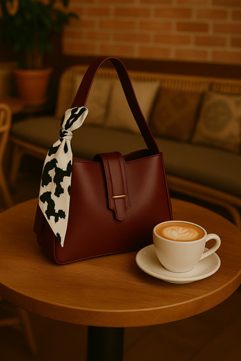 NOTHING Women's Burgundy Belt Detailed Scarf Gift Hand and Shoulder Bag Leona