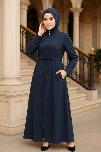 Neva Style Navy Blue Hijab Ferace with Pockets 60125L