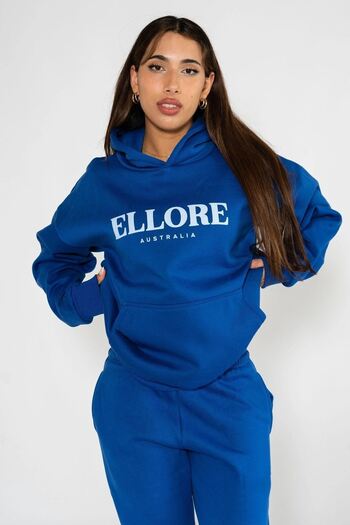 DUBU BUTİK Σετ φόρμας Ellore Sweatshirt Jogger - Sax Blue Printed Oversize Raster Hooded