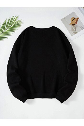 CLAYES 1987 Printed Women's Black Oversize Sweatshirt