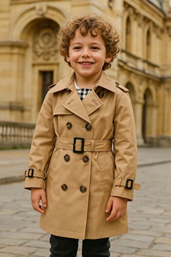 HC Kids Wear Boy's Beige Trench Coat Raincoat with Cotton Lining