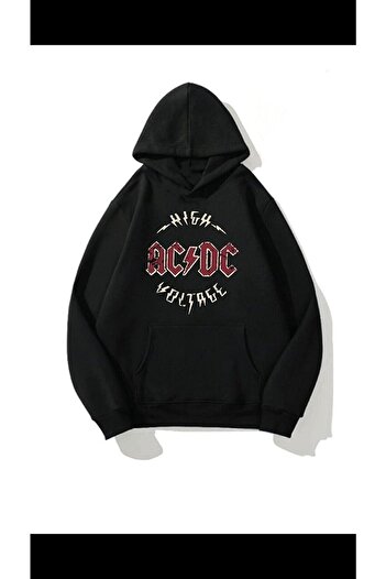 VBSVİBES Унісекс Oversize Acdc Чорна Світшот з капюшоном