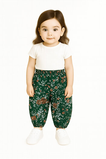 sinankardeşler Viscose Patterned Girl's Shalwar - Elastic