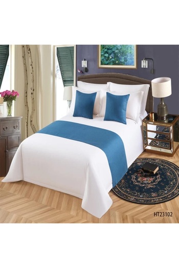 E.V.A. Home Decor Macragge Blue Bed Runner (Emperor Bed) and Cushion Cover Set