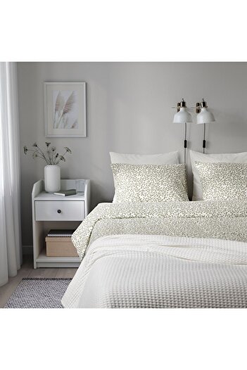 IKEA single bed sheet set, white-green, 150x200/50x60 cm