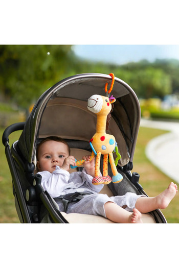 tumama Plush rattle toy, giraffe pattern, silicone teething pieces,
