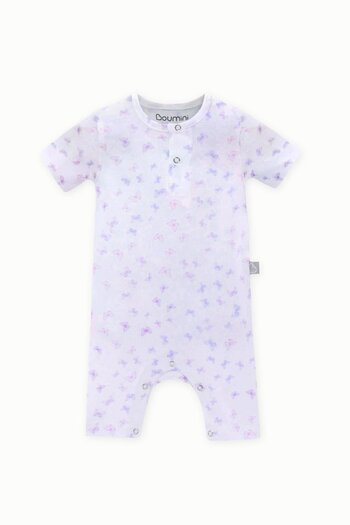 Boumini Lilac Butterfly Print Baby Cotton Short Sleeve Shorts Romper