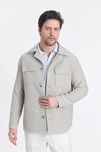 Frappoli Dolex Men's Beige Diagonal Lycra Fabric Overshirt Sports Jacket