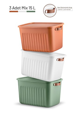Frapan Home 3 Pieces 15 Lt Multi-Purpose Organizer Box with Lid Inside Cabinet Bathroom Kitchen Organizer