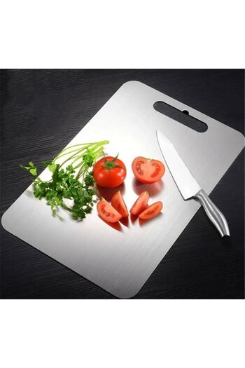 pınars Stellica Stainless Steel Metal Cutting Board 34X23Cm Double-Sided Use, with Sticky Silicone Gift