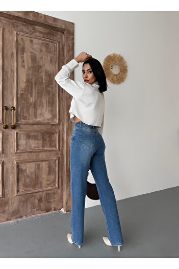 XBELLA DENİM Women's Straight Lycra High Waist Pipe Leg Jeans