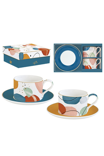 DR EASY LİFE Porcelain set of 2 cups and saucers Shapes 240ml