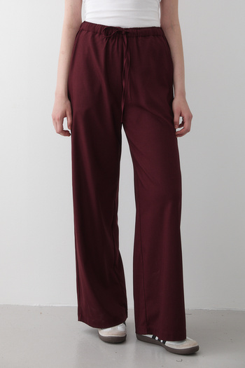 JASTE Women's Burgundy Elastic Waist Wide Leg Palazzo Trousers
