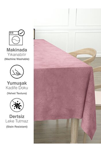 Perle Daily Series Kadife Dokulu Buğulu Gül Rengi Masa Örtüsü