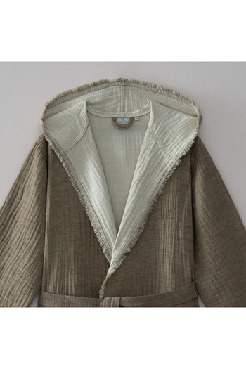 Ecocotton Muna Men's Bathrobe - Green-Cream, 100% Organic Cotton Inject