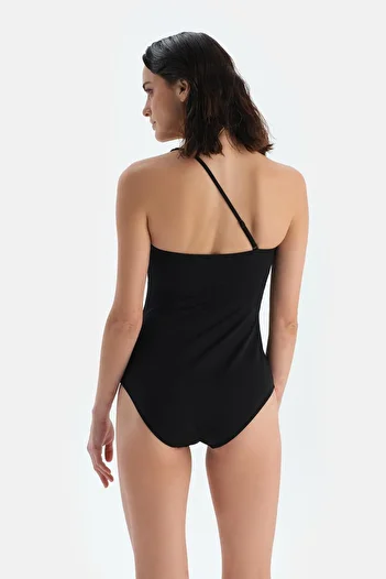Dagi Black One Shoulder Tulle Detailed Swimsuit