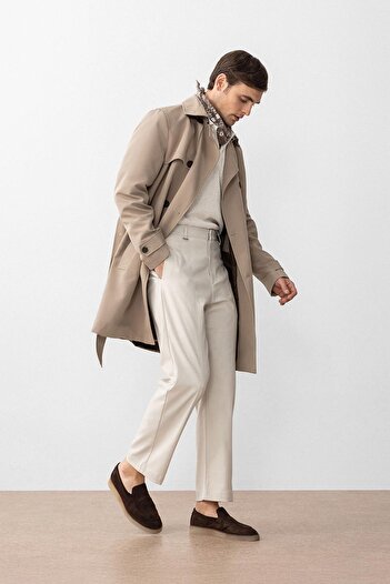 Antioch Beige Belted Double Breasted Trench Coat