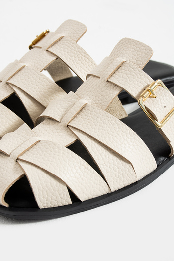 diya shoes Shay Yoshi Gold Accessory Belt Buckle Detailed Women's Slippers