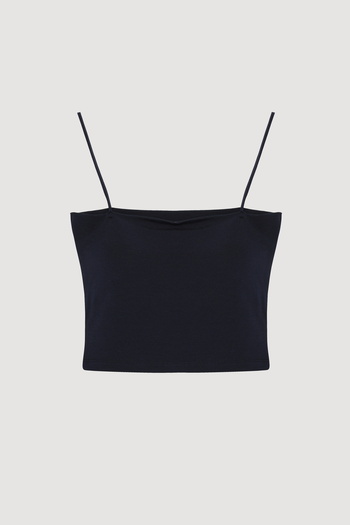 Quzu Modal Strap Crop Basic Undershirt Navy Blue