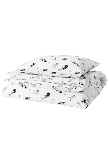 IKEA Children's Duvet Cover Set Earth Planet-Space Themed Aftonsparv Black-White150X200 Cotton-