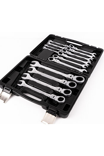 Blasko Set of 14 combination wrenches with ratchet and articulated head 8-24 mm, hard carrying case