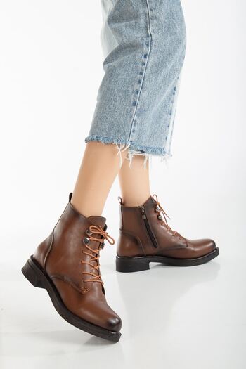 MaskButik Δερμάτινες μπότες Tan Aster Laced