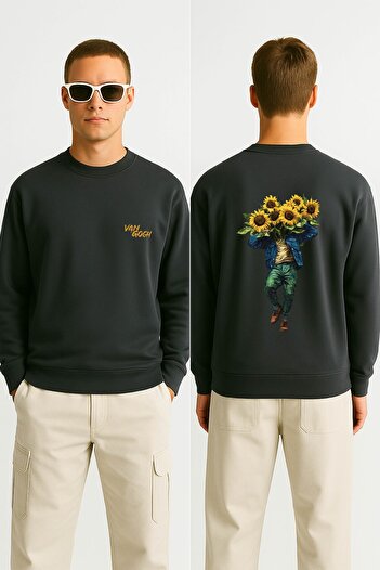 By Caspita Fashion Lenithra Van Gogh Back Printed Unisex Oversize Smoked Sweatshirt