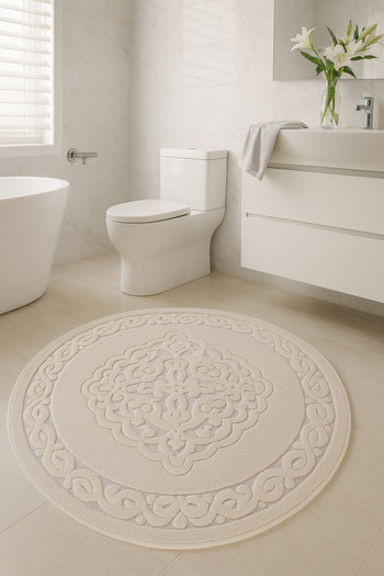 HOMEMOME Cotton Woven Water Absorbent Bath Mat, Bathroom Carpet Ecru Color 100*100