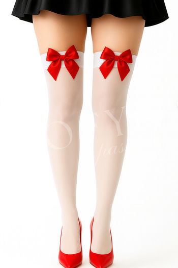 MySire White Suspenders Socks - Women's Red Bow, Stretchy and Durable, Toe Reinforcement Socks