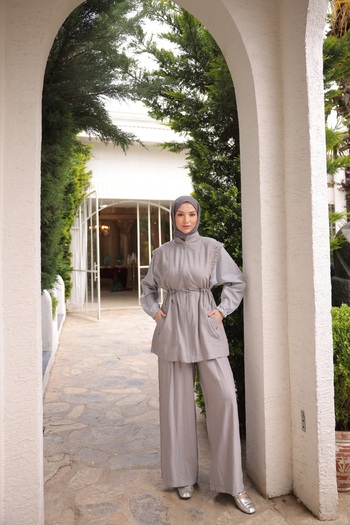 MİMİ Luxury Wear Women's Hijab Tracksuit Set, Top-Bottom Set, Stylish and Modern Hijab Clothing Stone Data