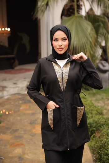 MİMİ Luxury Wear Hijab Tracksuit Set Bottom Top Suit Double - Stonework Tulle
