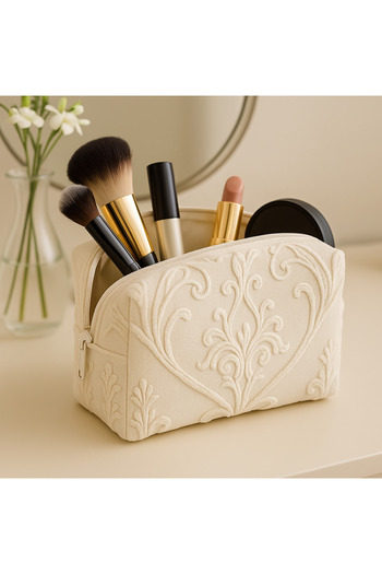 YILDIZ DİJİTAL HOME Makeup Bag 18cm Damask Embossing Pattern Pencil Case Organizer Purse