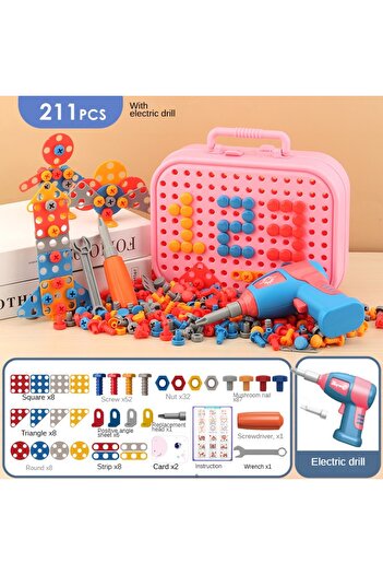 Choice1 Unicorn Tool Box 211PCS Child Pretend Repair Toolbox DIY Assembling Power Screwdriver Toy Kit Creati